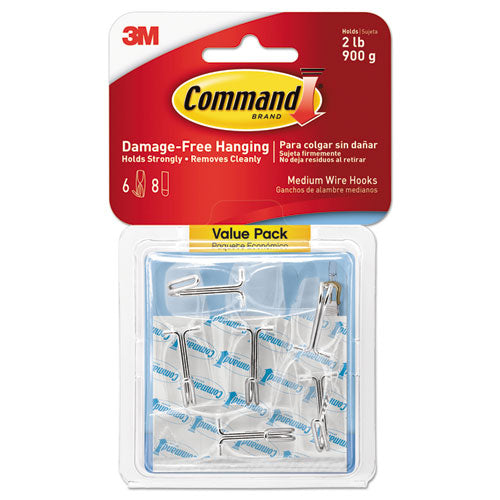 Clear Hooks and Strips, Medium, Plastic, 2 lb Capacity, 6 Hooks and 8 Strips/Pack-(MMM17065CLRVPES)