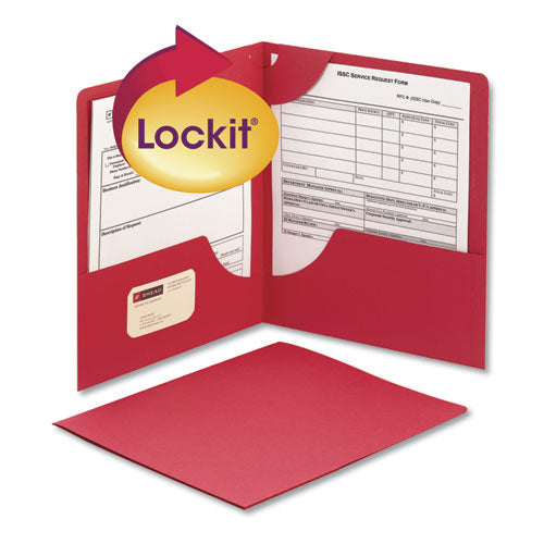 Lockit Two-Pocket Folder, Textured Paper, 100-Sheet Capacity, 11 x 8.5, Red, 25/Box-(SMD87980)