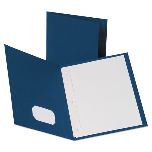 Leatherette Two Pocket Portfolio with Fasteners, 8.5 x 11, Blue/Blue, 10/Pack-(OXF57772)
