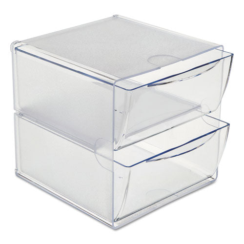 Stackable Cube Organizer, 2 Compartments, 2 Drawers, Plastic, 6 x 7.2 x 6, Clear-(DEF350101)