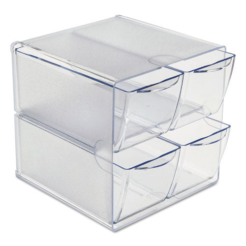 Stackable Cube Organizer, 4 Compartments, 4 Drawers, Plastic, 6 x 7.2 x 6, Clear-(DEF350301)