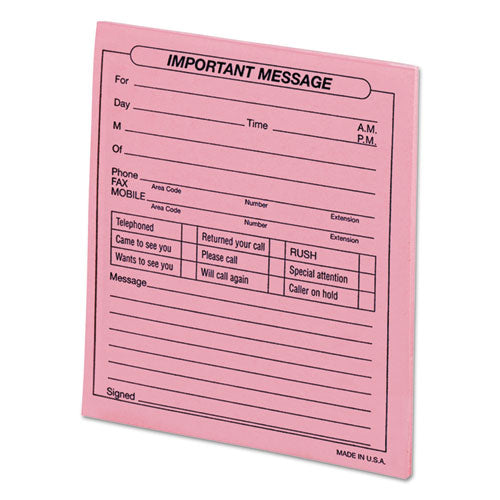 “Important Message” Pink Pads, One-Part (No Copies), 4.25 x 5.5, 50 Forms/Pad, 12 Pads/Pack-(UNV48023)