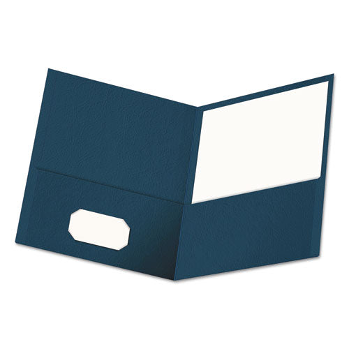 Two-Pocket Portfolio, Embossed Leather Grain Paper, 11 x 8.5, Dark Blue, 25/Box-(UNV56638)