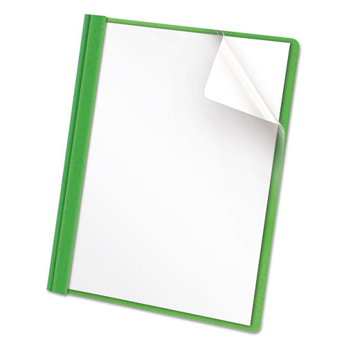 Clear Front Report Cover, Prong Fastener, 0.5" Capacity, 8.5 x 11, Clear/Green, 25/Box-(UNV57124)