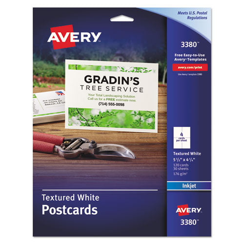 Printable Postcards, Inkjet, 65 lb, 4.25 x 5.5, Textured Matte White, 120 Cards, 4 Cards/Sheet, 30 Sheets/Box-(AVE3380)