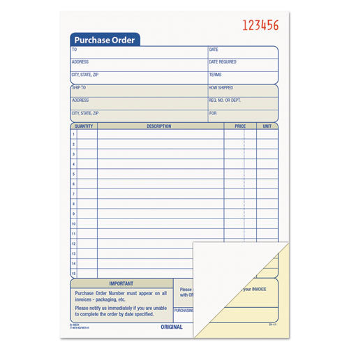 Purchase Order Book, 12 Lines, Two-Part Carbonless, 5.56 x 8.44, 50 Forms Total-(TOP46140)