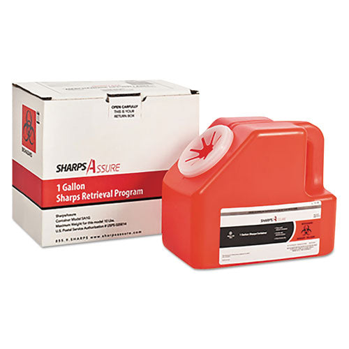 Sharps Retrieval Program Containers, 1 gal, Cardboard/Plastic, Red-(TMDSC1G424A1G)