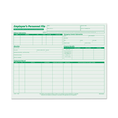 Employees Record File Folder, Straight Tabs, Letter Size, Index Stock, Green, 20/Pack-(TOP3287)