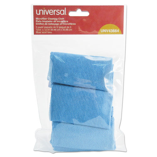 Microfiber Cleaning Cloth, 12 x 12, Blue, 3/Pack-(UNV43664)