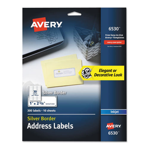 White Easy Peel Address Labels w/ Border, Inkjet Printers, 1 x 2.63, White, 30/Sheet, 10 Sheets/Pack-(AVE6530)