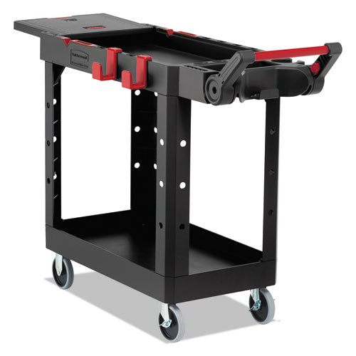 Heavy Duty Adaptable Utility Cart, Plastic, 2 Shelves, 500 lb Capacity, 17.8" x 46.2" x 36", Black-(RCP1997206)