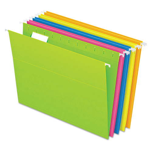 Glow Hanging File Folders, Letter Size, 1/5-Cut Tabs, Assorted Colors, 25/Box-(PFX81672)