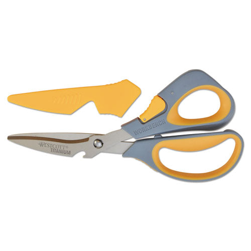 Titanium Bonded Workbench Shears, 8" Long, 3" Cut Length, Gray/Yellow Offset Handle-(ACM16512)