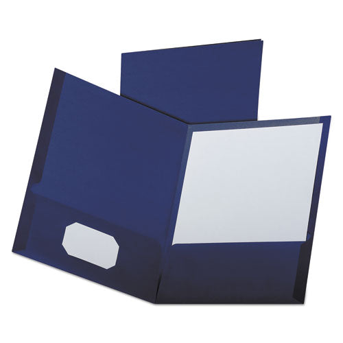 Linen Finish Twin Pocket Folders, 100-Sheet Capacity, 11 x 8.5, Navy, 25/Box-(OXF53443)