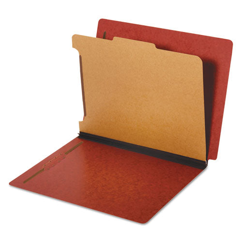 Dual Tab Classification Folders, 1.75" Expansion, 1 Divider, 4 Fasteners, Letter Size, Red Exterior, 10/Box-(PFX24855)