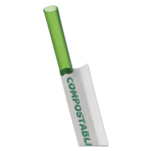 Wrapped Straw, 7.75", Green, Plastic, 9,600/Carton-(ECOEPST772)