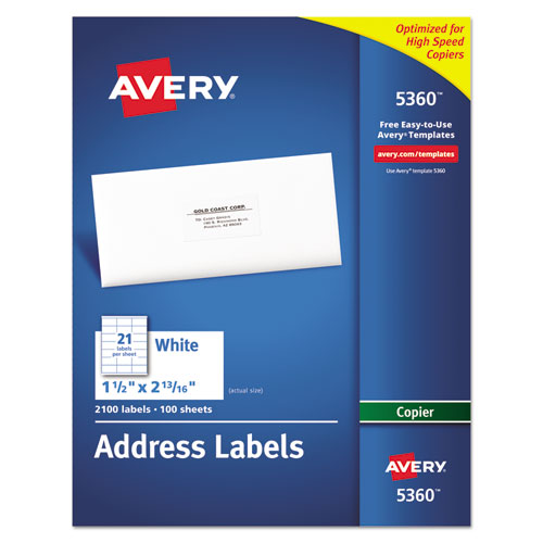 Copier Mailing Labels, Copiers, 1.5 x 2.81, White, 21/Sheet, 100 Sheets/Box-(AVE5360)