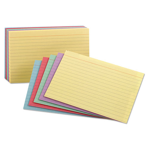 Ruled Index Cards, 5 x 8, Blue/Violet/Canary/Green/Cherry, 100/Pack-(OXF35810)