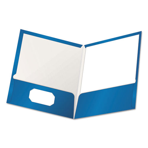 High Gloss Laminated Paperboard Folder, 100-Sheet Capacity, 11 x 8.5, Blue, 25/Box-(OXF51701)