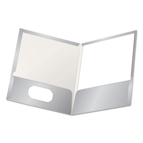 High Gloss Laminated Paperboard Folder, 100-Sheet Capacity, 11 x 8.5, Gray, 25/Box-(OXF51705)
