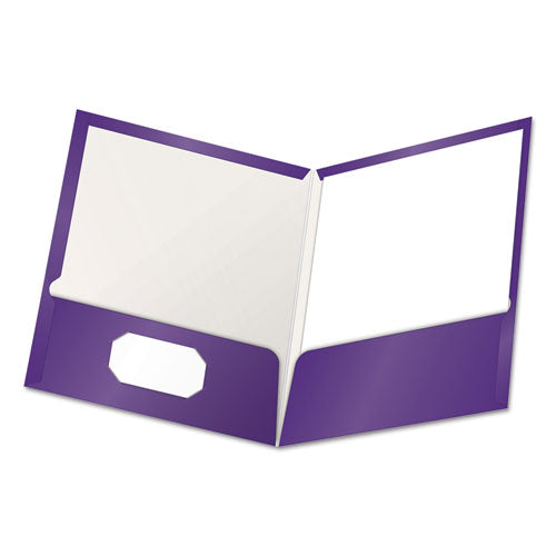 High Gloss Laminated Paperboard Folder, 100-Sheet Capacity, 11 x 8.5, Purple, 25/Box-(OXF51726)