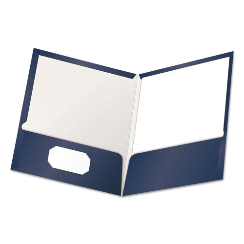 High Gloss Laminated Paperboard Folder, 100-Sheet Capacity, 11 x 8.5, Navy, 25/Box-(OXF51743)