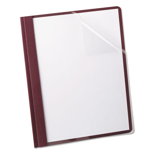 Clear Front Linen Report Cover, Three-Prong Fastener, 0.5" Capacity, 8.5 x 11, Clear/Burgundy, 25/Box-(OXF53341)