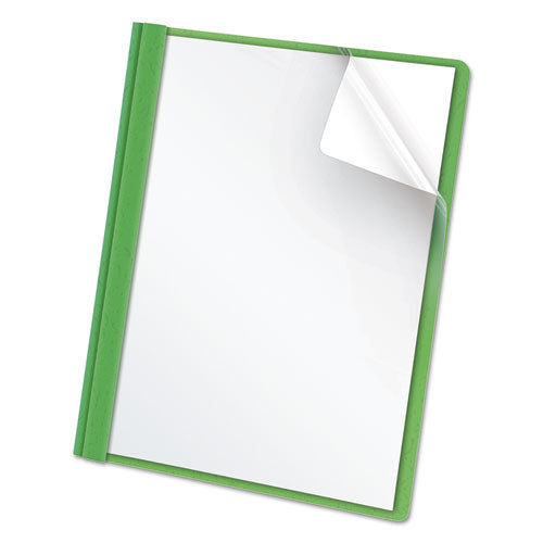 Clear Front Standard Grade Report Cover, Three-Prong Fastener, 0.5" Capacity, 8.5 x 11, Clear/Green, 25/Box-(OXF55807)