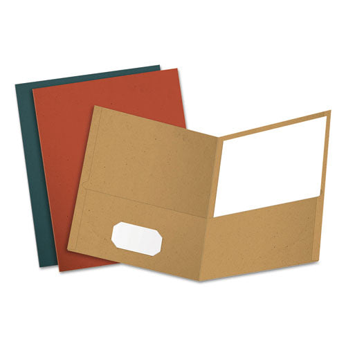 Earthwise by Oxford Recycled Paper Twin-Pocket Portfolio, 100-Sheet Capacity, 11 x 8.5, Assorted Colors, 25/Box-(OXF78513)