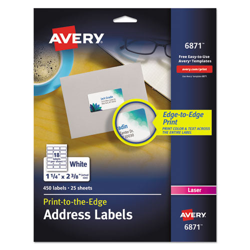 Vibrant Laser Color-Print Labels w/ Sure Feed, 1.25 x 2.38, White, 450/Pack-(AVE6871)