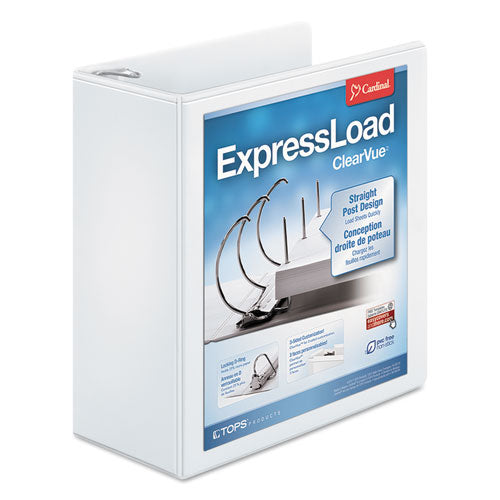 ExpressLoad ClearVue Locking D-Ring Binder, 3 Rings, 4" Capacity, 11 x 8.5, White-(CRD49140)