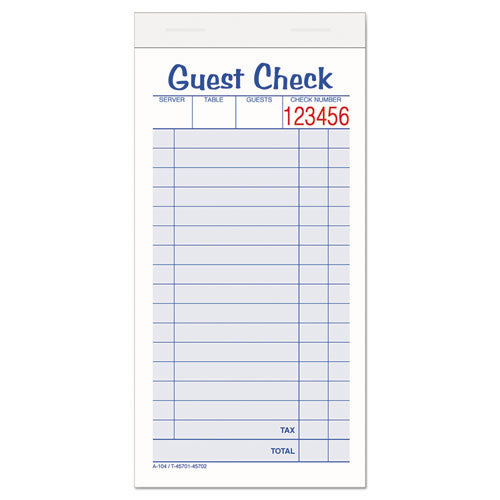 Guest Check Pad, Two-Part Carbonless, 6.38 x 3.38, 50 Forms Total-(ABF10450SW)