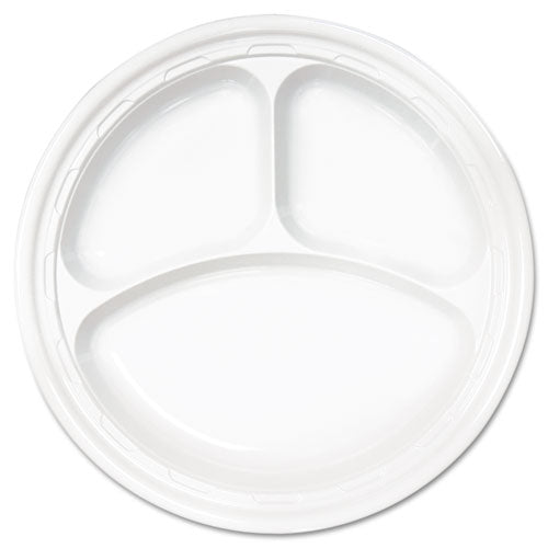 Famous Service Plastic Dinnerware, Plate, 3-Compartment, 10.25" dia, White, 125/Pack, 4 Packs/Carton-(DCC10CPWF)