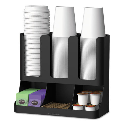 Flume Six-Section Upright Coffee Condiment/Cup Organizer, 11.5 x 6.5 x 15, Black-(EMSUPRIGHT6BLK)
