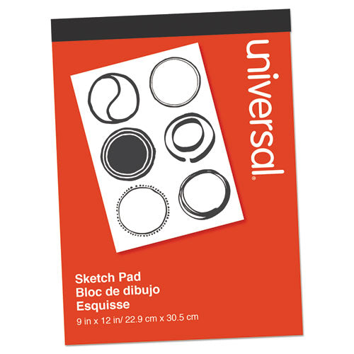 Sketch Pad, Unruled, Red Cover, 70 White 9 x 12 Sheets-(UNV66370)