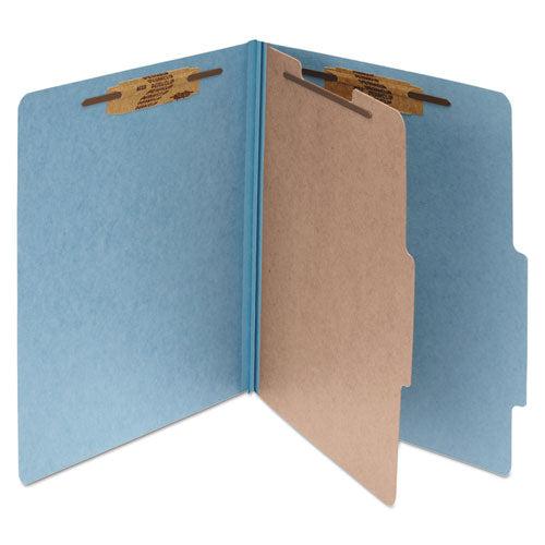 Pressboard Classification Folders, 2" Expansion, 1 Divider, 4 Fasteners, Letter Size, Sky Blue Exterior, 10/Box-(ACC15024)