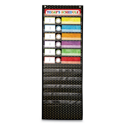Deluxe Scheduling Pocket Chart, 13 Pockets, 13 x 36, Black-(CDP158041)