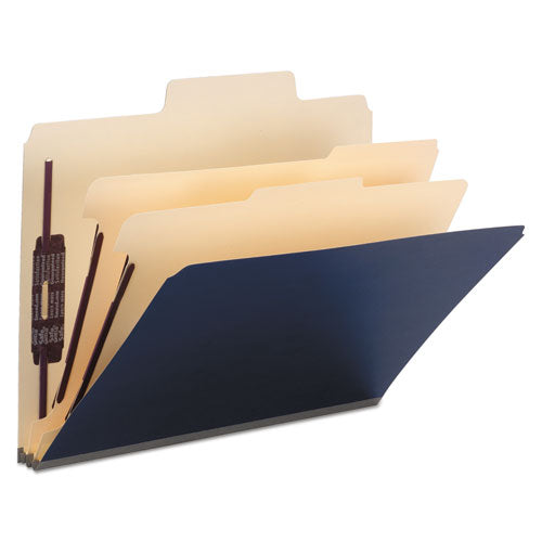 SuperTab Classification Folders, Six SafeSHIELD Fasteners, 2" Expansion, 2 Dividers, Letter Size, Dark Blue, 10/Box-(SMD14010)