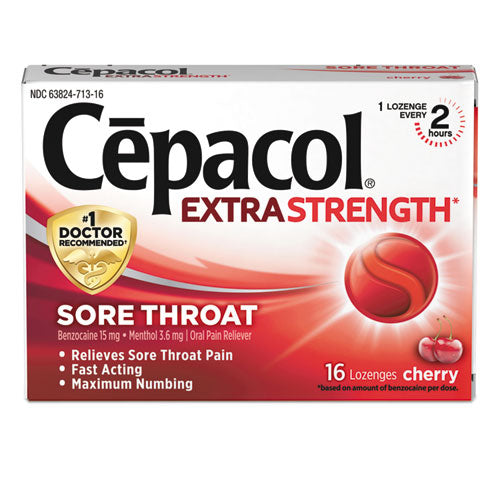 Extra Strength Sore Throat Lozenge, Cherry, 16/Box, 24 Boxes/Carton-(RAC71016CT)