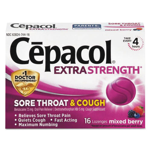 Sore Throat and Cough Lozenges, Mixed Berry, 16/Pack, 24 Packs/Carton-(RAC74016CT)