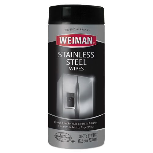 Stainless Steel Wipes, 1-Ply, 7 x 8, White, 30/Canister, 4 Canisters/Carton-(WMN92CT)