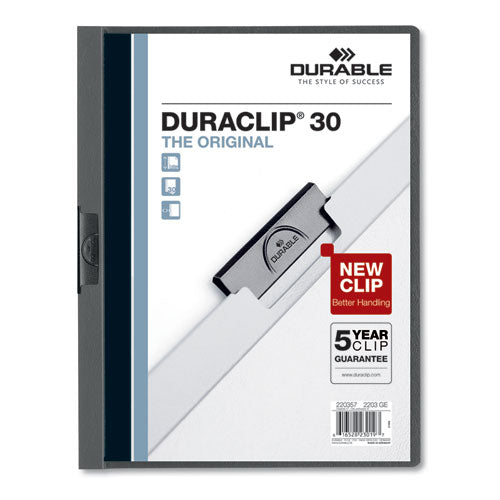 DuraClip Report Cover, Clip Fastener, 8.5 x 11,  Clear/Graphite, 25/Box-(DBL220357)