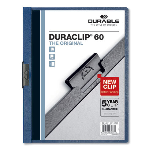 DuraClip Report Cover, Clip Fastener, 8.5 x 11, Clear/Dark Blue, 25/Box-(DBL221407)