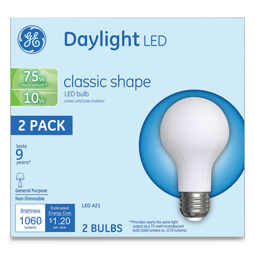 LED Classic Daylight A21 Light Bulb, 10 W, 2/Pack-(GEL31181)