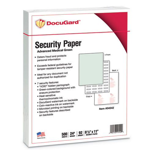 Medical Security Papers, 24 lb Bond Weight, 8.5 x 11, Green, 500/Ream-(PRB04542)