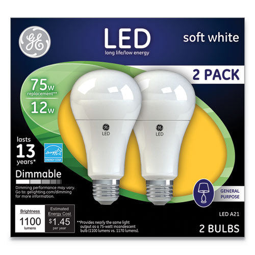 LED Soft White A21 Dimmable Light Bulb, 12 W, 2/Pack-(GEL65943)