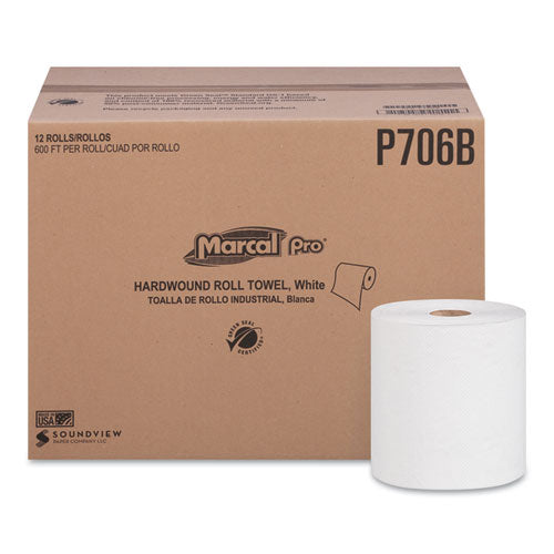 Hardwound Roll Paper Towels, 1-Ply, 7.88" x 600 ft, White, 12 Rolls/Carton-(MRCP706B)