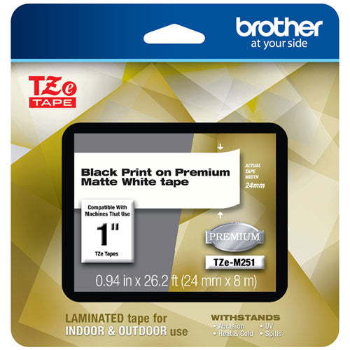 TZe Premium Laminated Tape, 0.94" x 26.2 ft, Black on White-(BRTTZEM251)