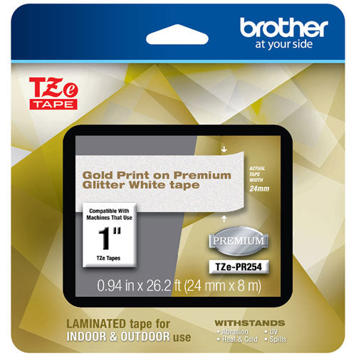 TZe Premium Laminated Tape, 0.94" x 26.2 ft, Gold on White-(BRTTZEPR254)