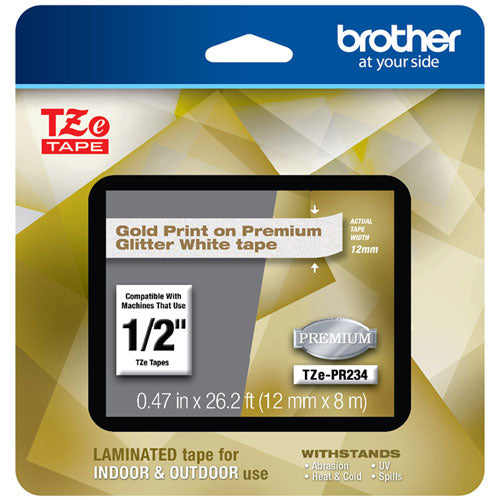 TZe Premium Laminated Tape, 0.94" x 26.2 ft, Gold on White-(BRTTZEPR234)